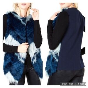 Bar III Patchwork Blue Faux Fur Vest
